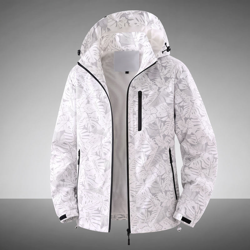 Leaf Print Waterproof Hooded Windbreaker