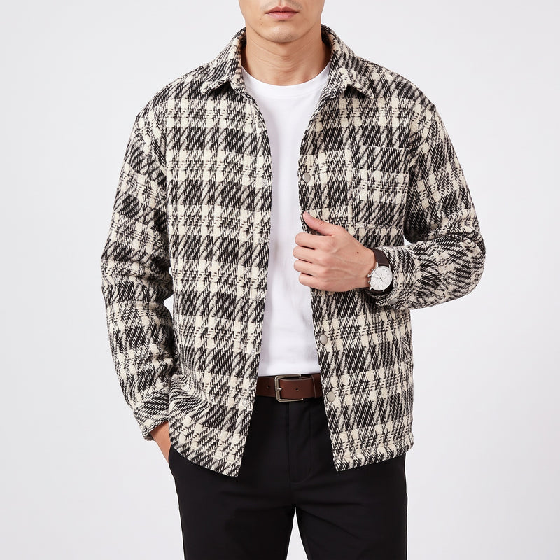 Plaid Wool-Blend Overshirt Jacket
