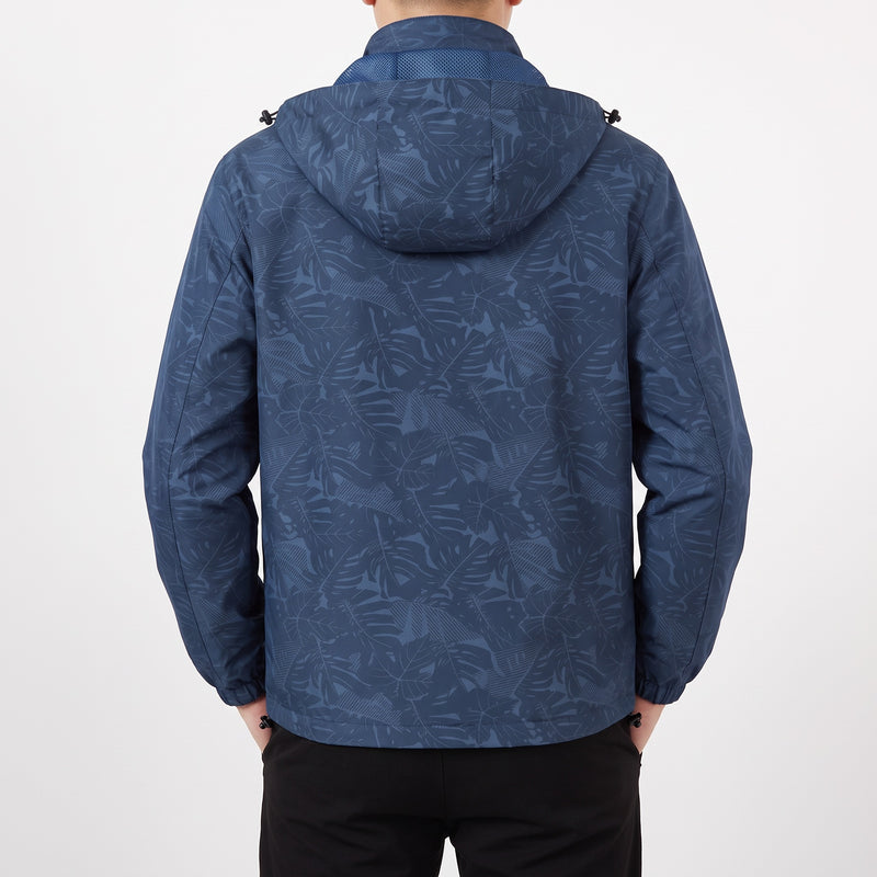 Leaf Print Waterproof Hooded Windbreaker