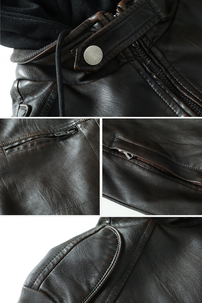 Detachable Hood &amp; Faux Leather Jacket