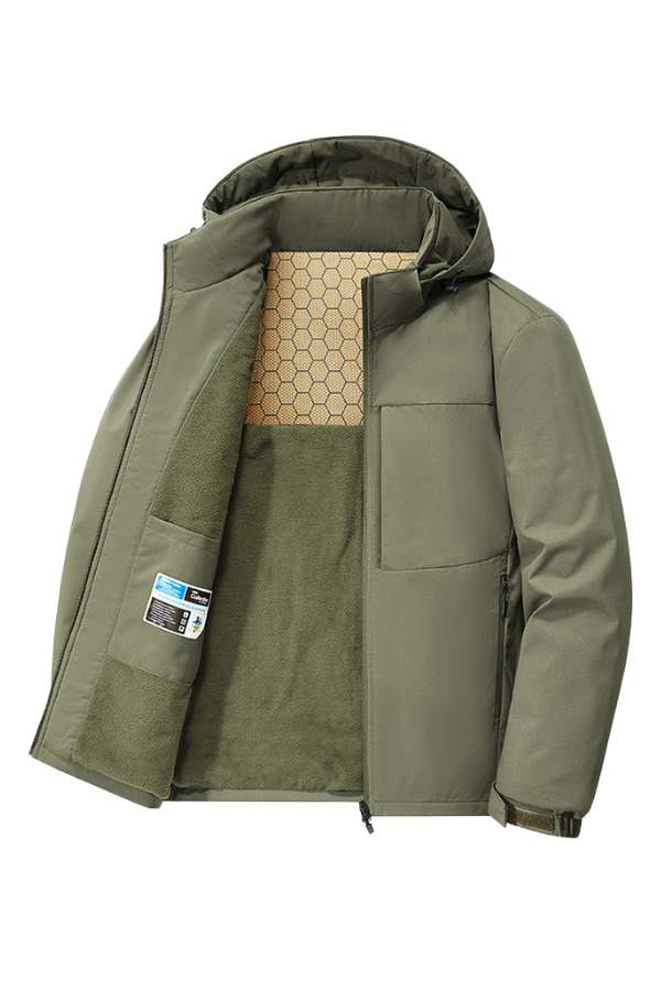 Hooded Fleece-Lined Windbreaker with Thick Warm Layer