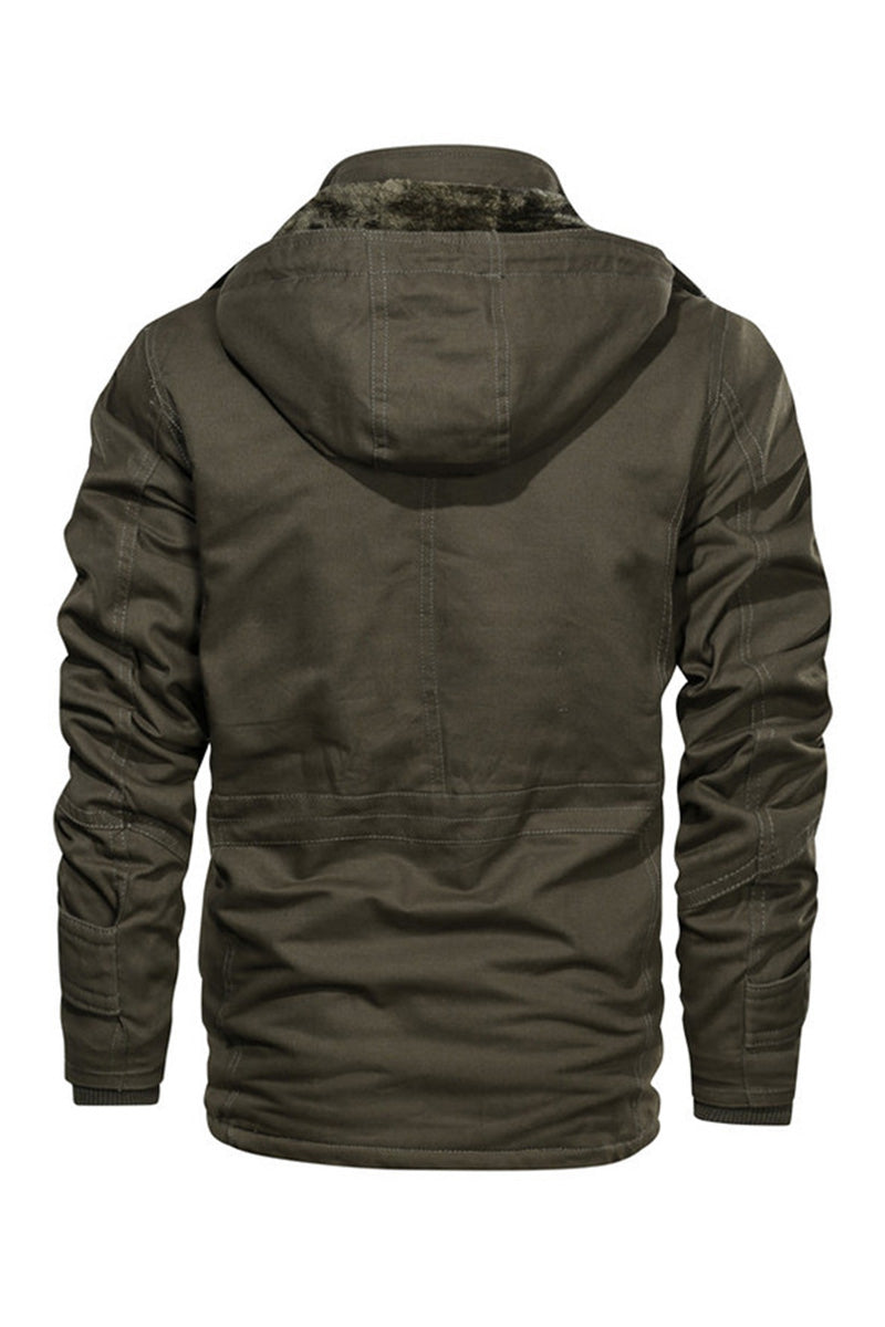 Thick Fleece Hooded Cargo Jacket with Pockets