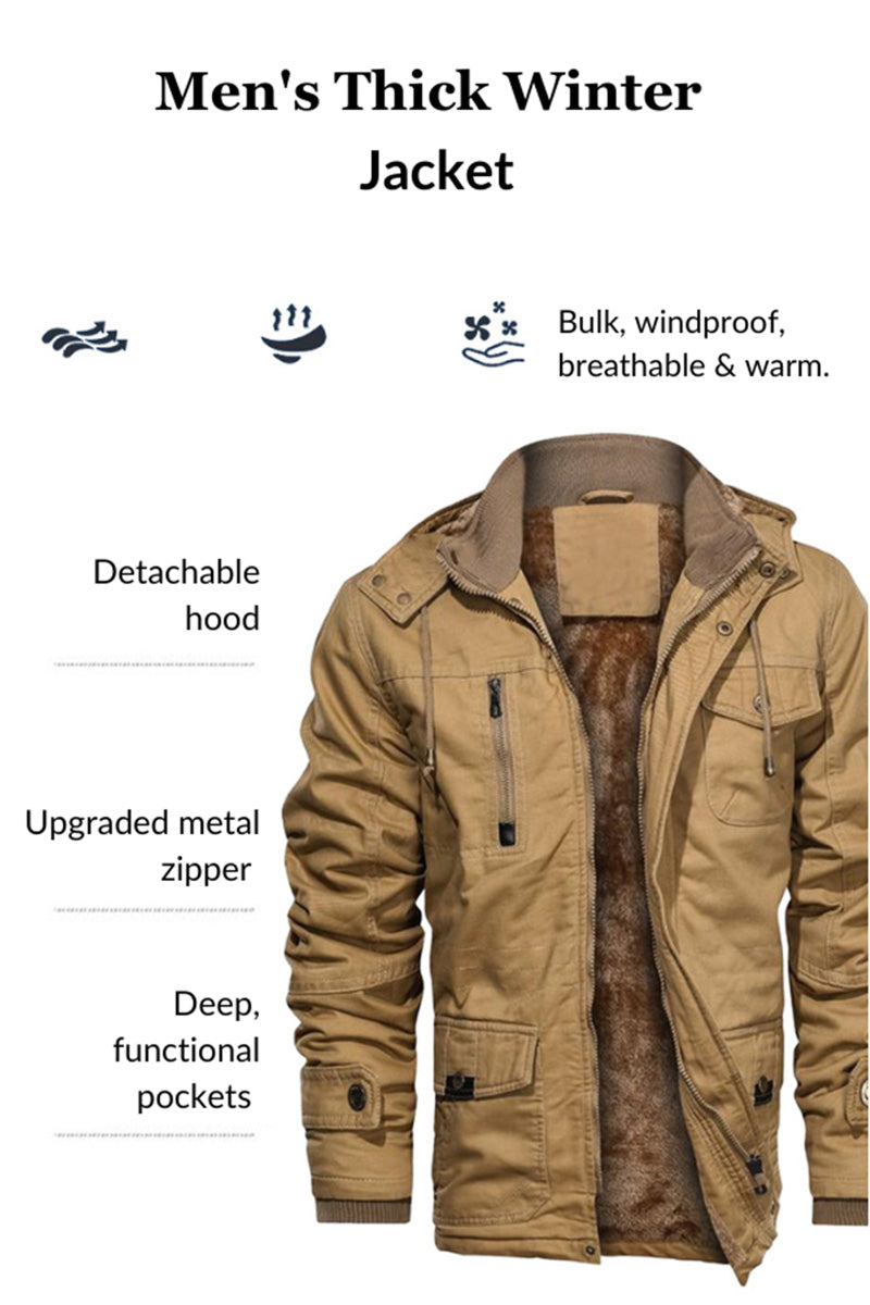 Thick Fleece Hooded Cargo Jacket with Pockets