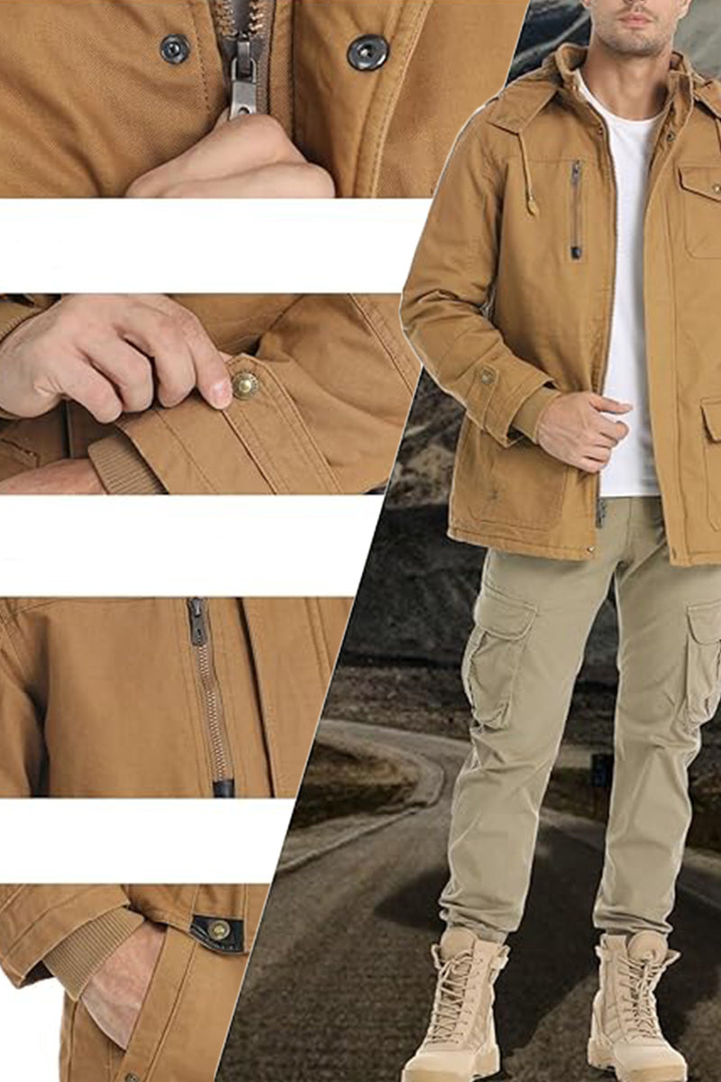 Thick Fleece Hooded Cargo Jacket with Pockets