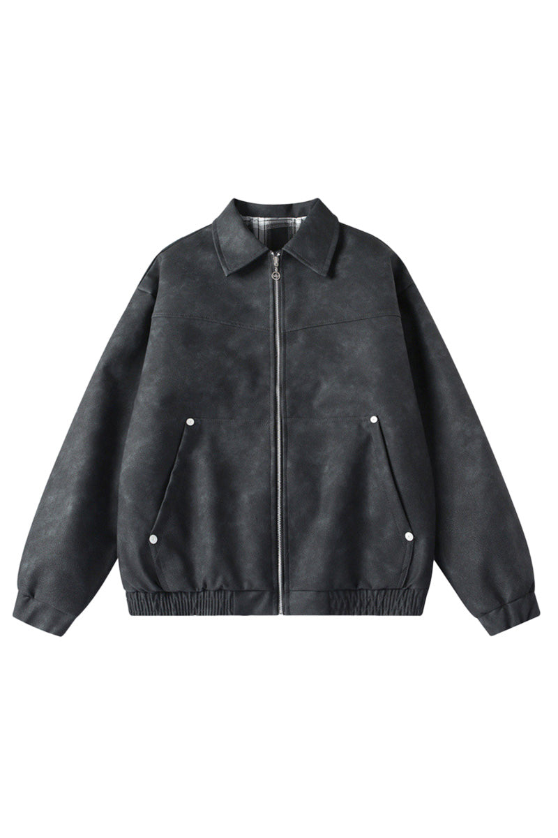 Suede-Finish Retro Military Plaid Jacket