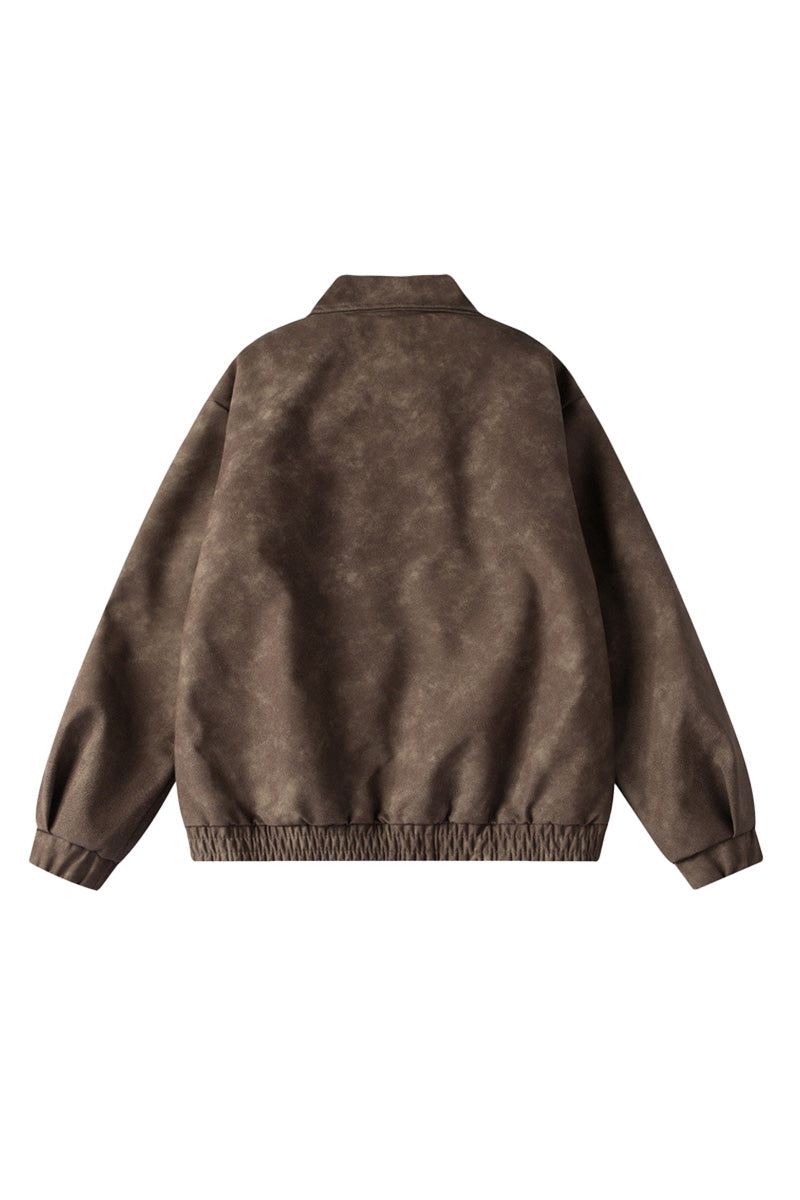 Suede-Finish Retro Military Plaid Jacket