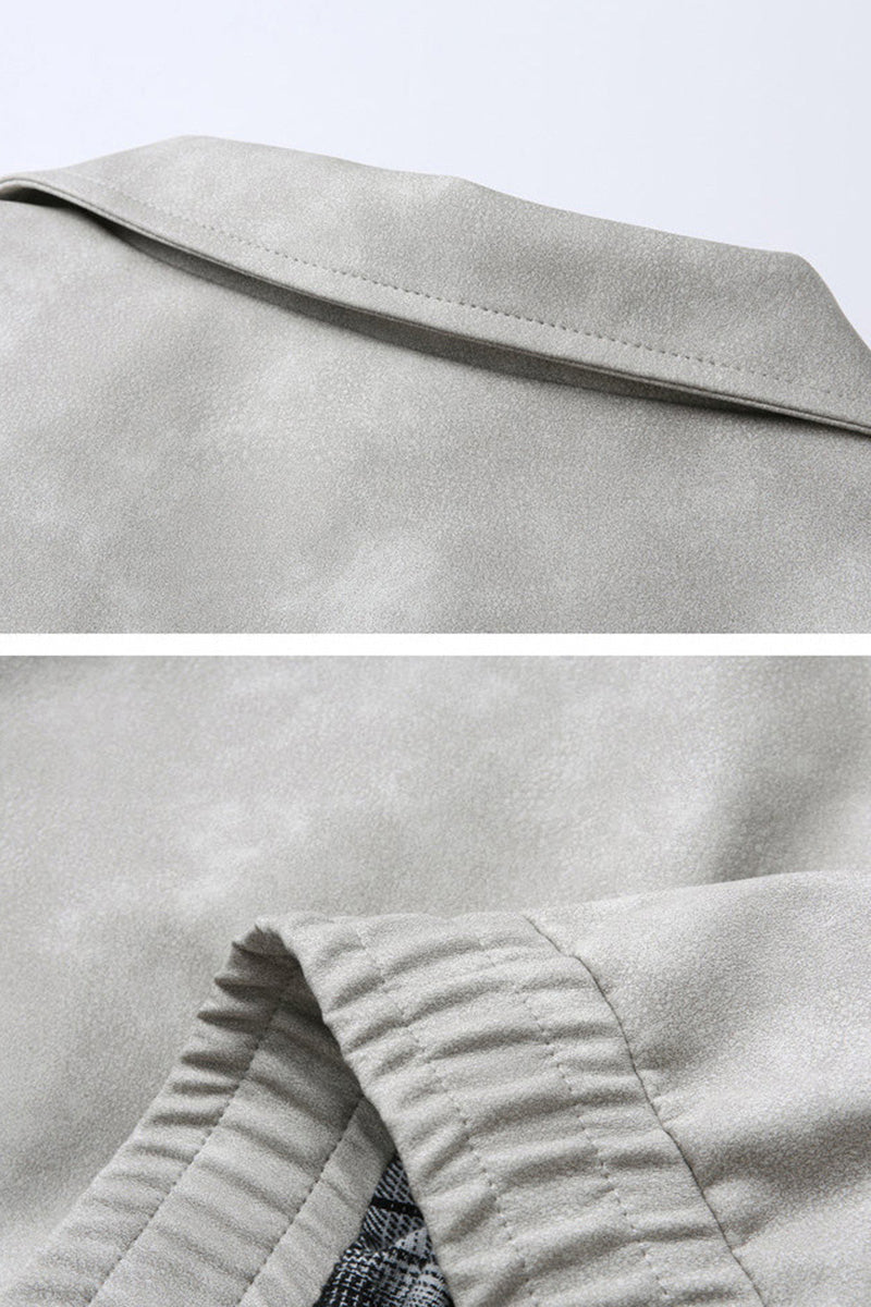 Suede-Finish Retro Military Plaid Jacket