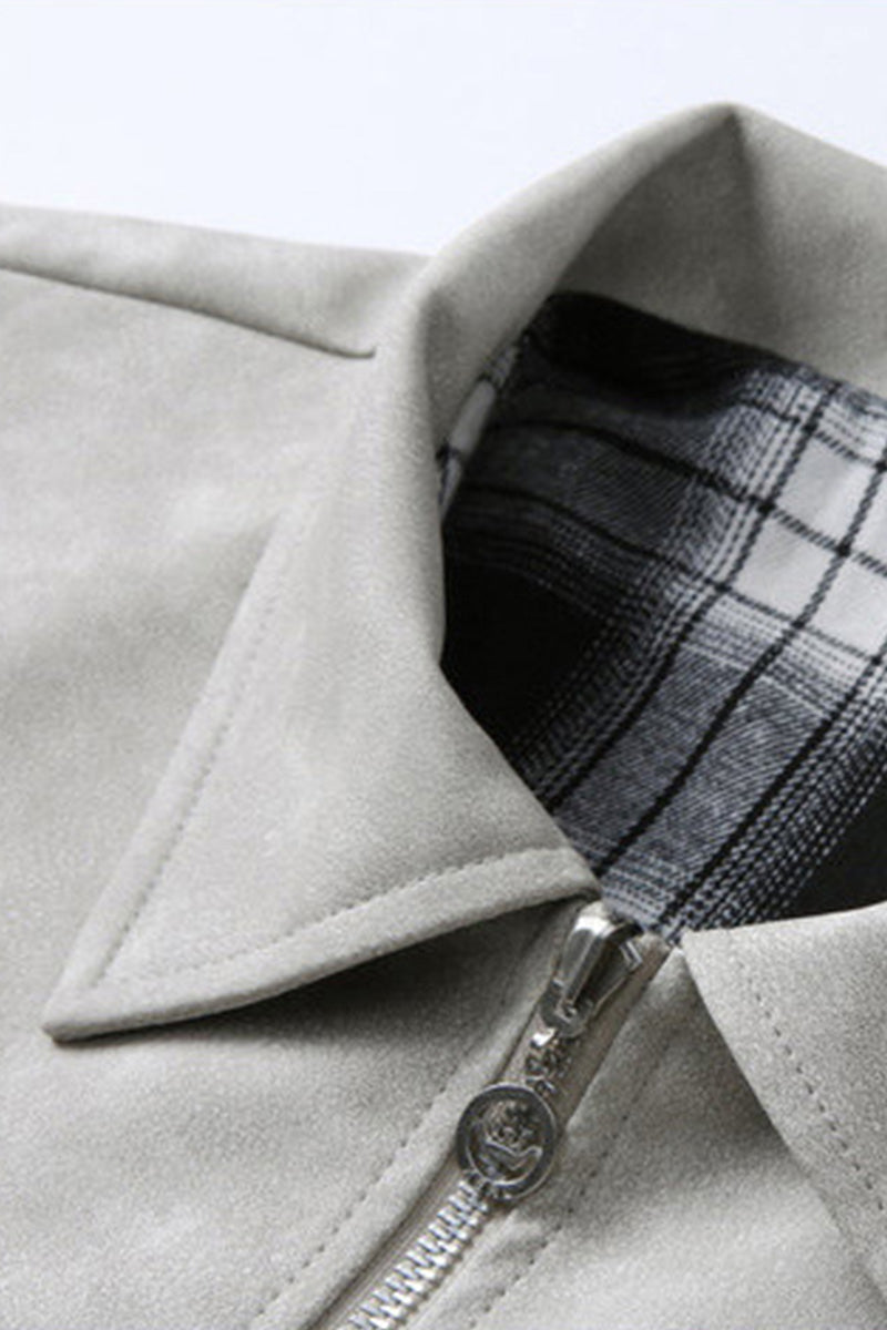 Suede-Finish Retro Military Plaid Jacket