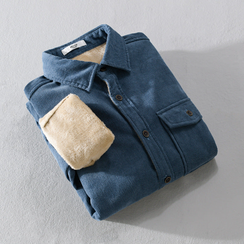 Thickened Fleece-Lined Cotton Shirt Jacket with Pocket