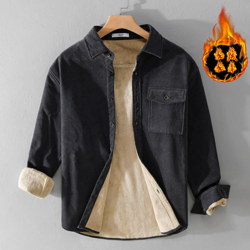 Thickened Fleece-Lined Cotton Shirt Jacket with Pocket