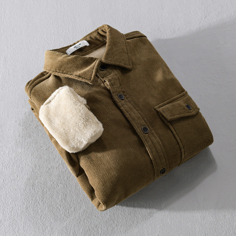 Thickened Fleece-Lined Cotton Shirt Jacket with Pocket