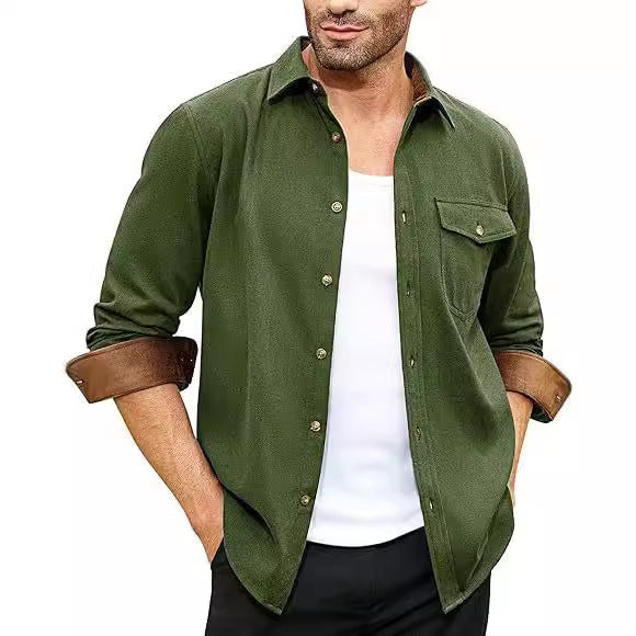 Long-Sleeve Solid Color Shirt with Classic Collar