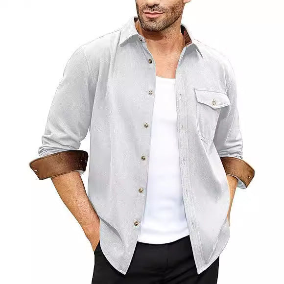 Long-Sleeve Solid Color Shirt with Classic Collar