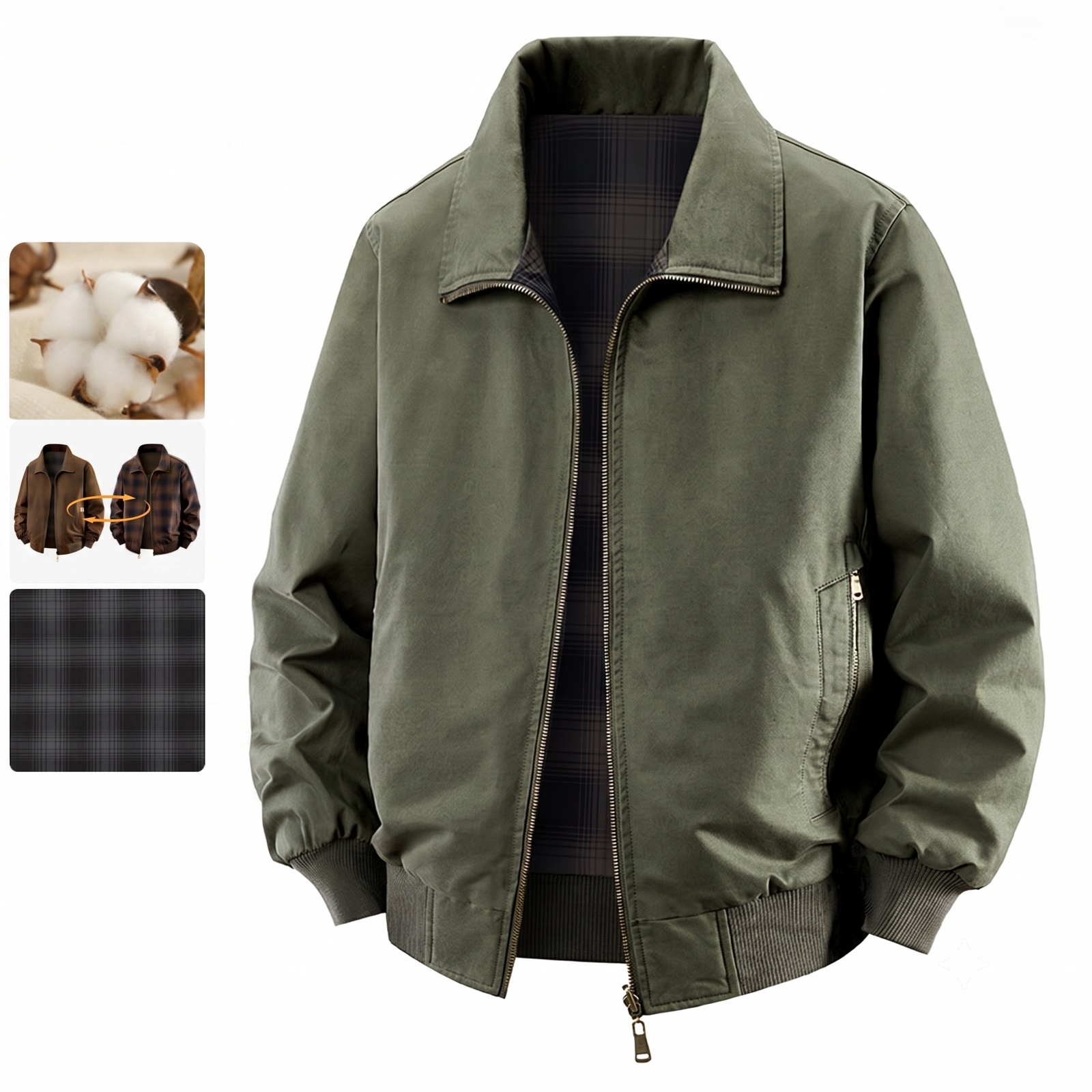 100% Cotton Plaid Reversible Workwear Jacket