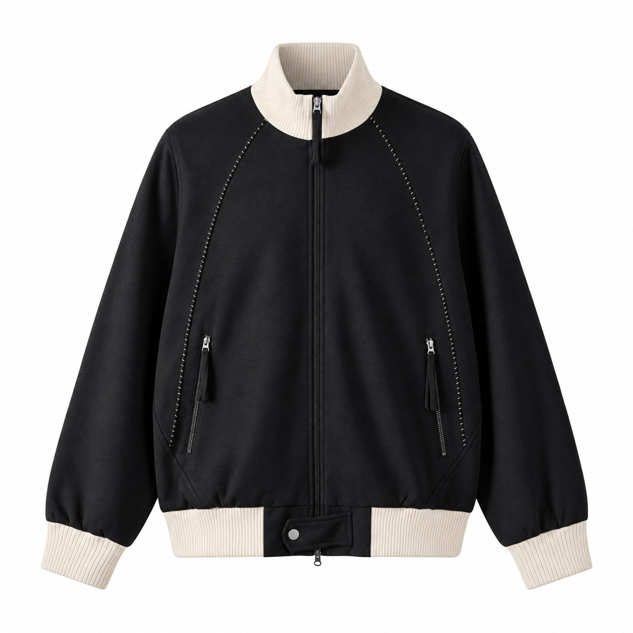 Contrast Ribbed-Trim Zip Jacket