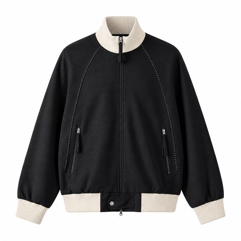 Contrast Ribbed-Trim Zip Jacket