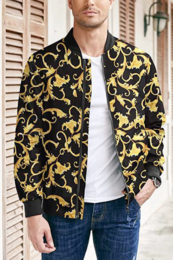 Gold Floral Bomber Jacket | Gold Floral | M