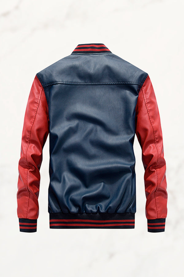 Faux Leather Baseball Jacket