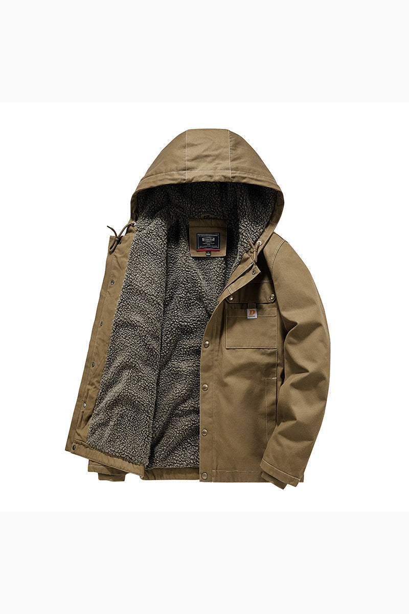 Relaxed Sherpa-Lined Hooded Utility Jacket